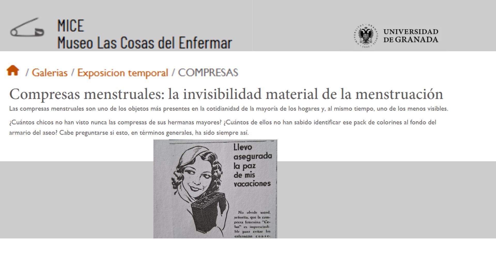 La compañera Elia Arce Isabel ha contribuido a la Exposición temporal del MICE, Museo Las Cosas del Enfermar (virtual). 